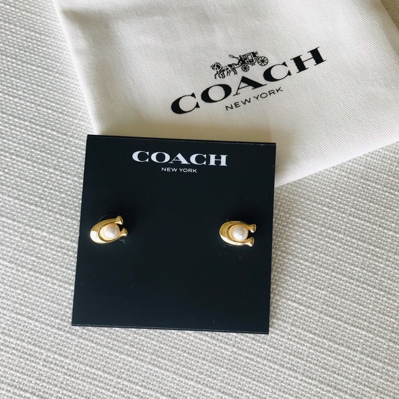 Coach Jewelry - Coach Faux Pearl Gold C Stud Earrings, NWT
